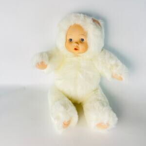 Vintage 12” White Plush Snow Baby Jointed Green Trading
